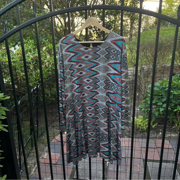 MISA Los Angeles Snakeskin Mosaic Print Swing Dress 1X Long Sleeve Mini Short - Picture 14 of 16